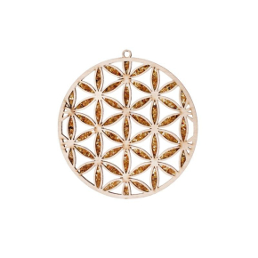 Plaque de rechargement et déco fleur de vie en bouleau et en ambre, 20 cm