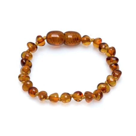 Bracelet bébé avec ambre cognac, fermoir vis, 12-13 cm