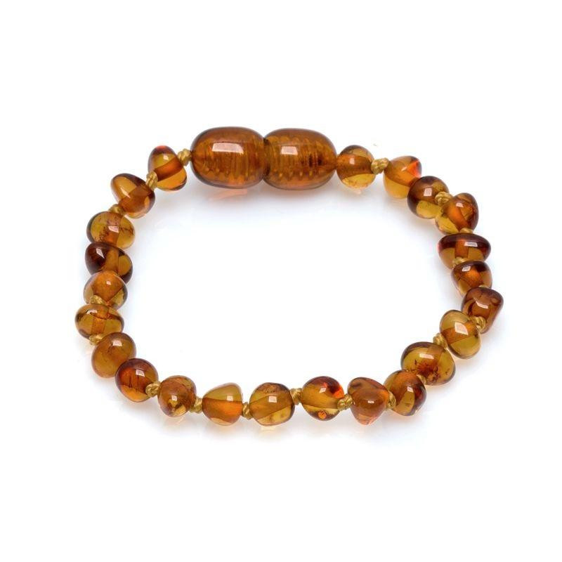Bracelet bébé avec ambre cognac, fermoir vis, 12-13 cm