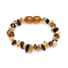 Çok renkli amber parçacıklı, vidalı tokalı, uzunluk 12-13 cm bebek bilekliği