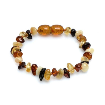 Baby bracelet with multi-colored amber chips, screw clasp, length 12-13 cm