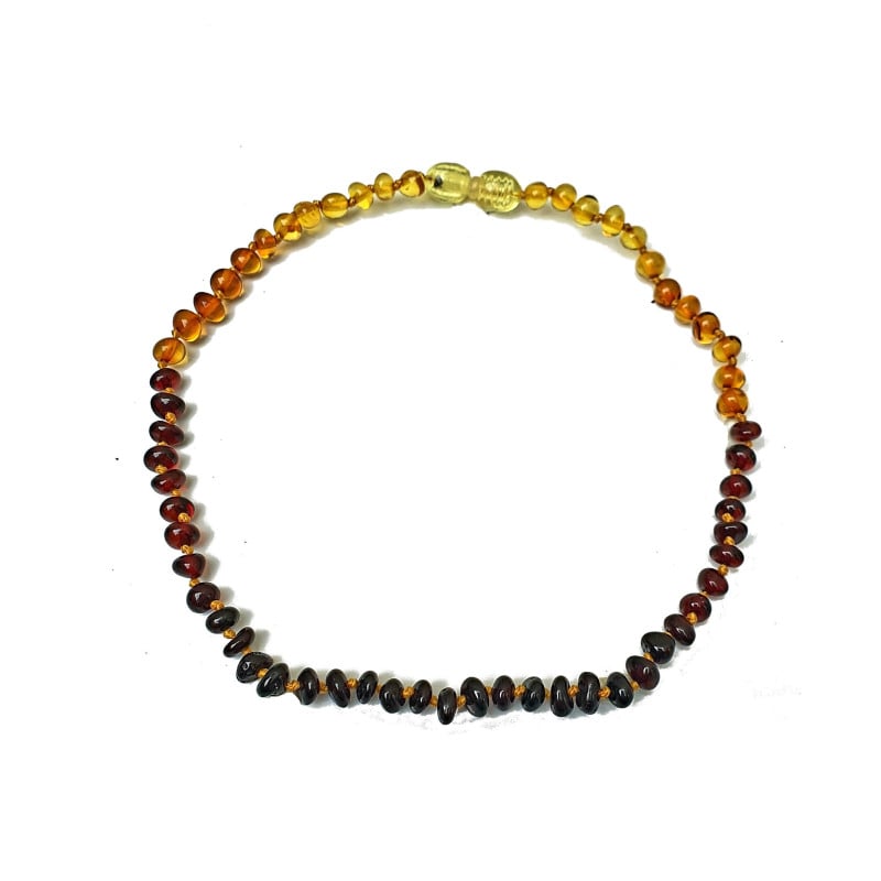 Collier enfant avec ambre multicolore, fermoir vis, longueur 32 - 33 cm