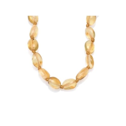 Collier bébé avec ambre miel olive, fermoir clip, longueur 32 - 33 cm