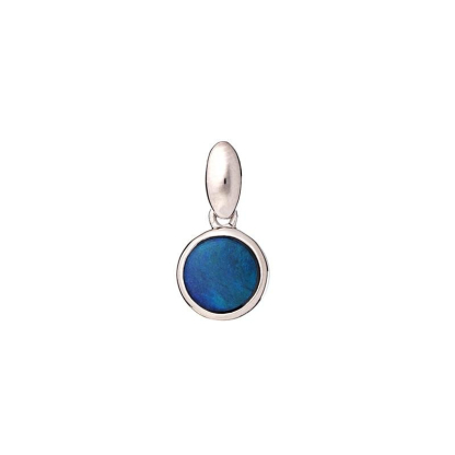 Pendentif rond opale bleue doublet, argent rhodié 925, diamètre 0,8+0,7 cm