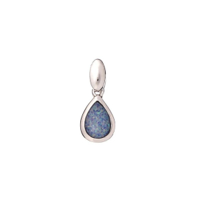 Doublet blauwe opaal druppelhanger, 925 gerhodineerd zilver, hoogte 0,9+0,6 cm