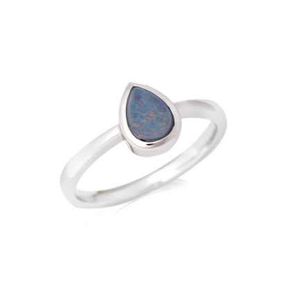 Bague avec opale bleue doublet d'Australie goutte, en argent rhodié 925