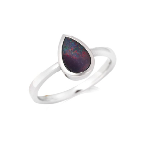 Bague avec opale bleue doublet d'Australie goutte, en argent rhodié 925