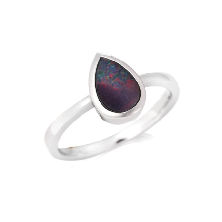 Bague avec opale bleue doublet d'Australie goutte, en argent rhodié 925