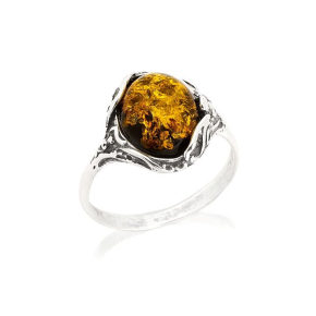 Ring mit natürlichem grünem Bernstein aus der Ostsee, oval, aus gealtertem Silber 925