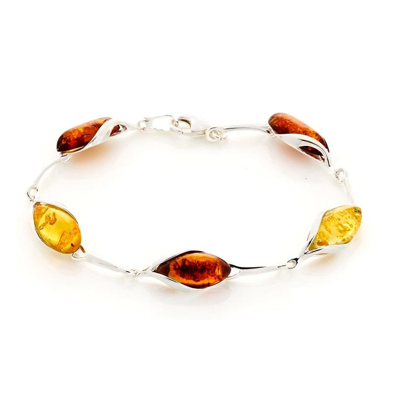 Pulseira com âmbar multicolorido, prata 925 banhada a ródio, 17 cm