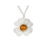 Ciondolo fiore con ambra tonda cognac, in argento 925 rodiato, altezza 1,8 cm