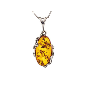Hanger met natuurlijk cognac amber uit de Baltische Zee ovaal, verouderd zilver 925