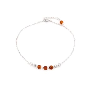 Armband met cognac-amberbolletje, in 925 gerhodineerd zilver, lengte 23+4 cm