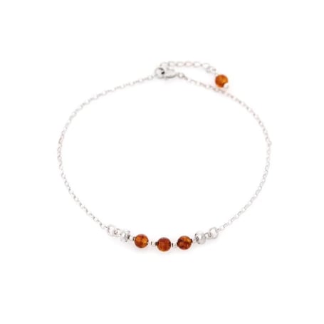 Armband met cognac-amberbolletje, in 925 gerhodineerd zilver, lengte 23+4 cm