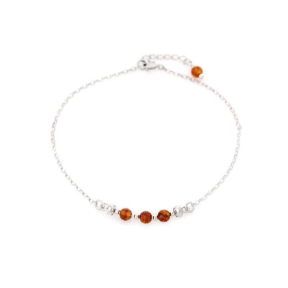 Armband met cognac-amberbolletje, in 925 gerhodineerd zilver, lengte 23+4 cm