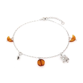 Pulsera tortuga, concha con ámbar coñac, plata 925 rodiada, longitud 23+4 cm
