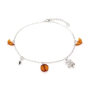 Schildpadarmband, schelp met cognac amber, 925 gerhodineerd zilver, lengte 23+4 cm
