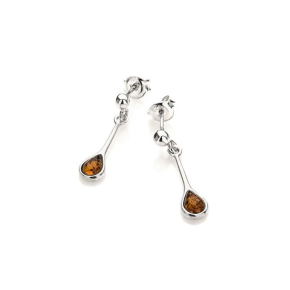 925 rodyum kaplama gümüş konyak amber damlalı sallantılı küpe