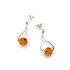 Drop earrings with cognac amber ball, in 925 rhodium silver