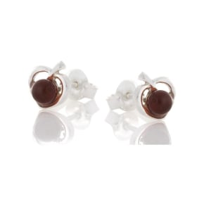 Clous d'oreilles avec ambre cognac naturel, en argent rhodié 925