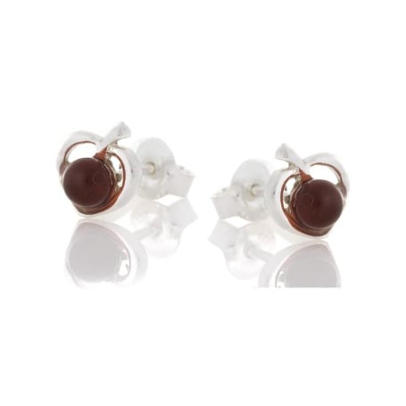 Stud earrings with natural cognac amber, in 925 rhodium silver
