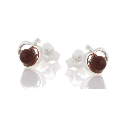 Oorknopjes met natuurlijk cognac-amber, in 925 gerhodineerd zilver