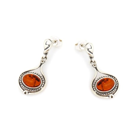 Boucles d'oreilles pendantes avec ambre cognac naturel, en argent vieilli 925