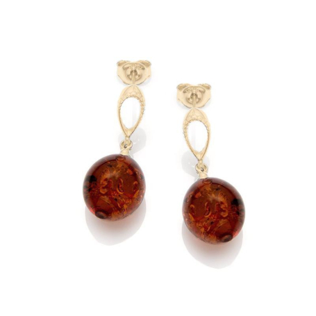 Boucles d'oreilles avec ambre cognac naturel, en argent doré 925