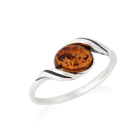 Ring with oval Baltic Sea cognac amber, in 925 antique silver