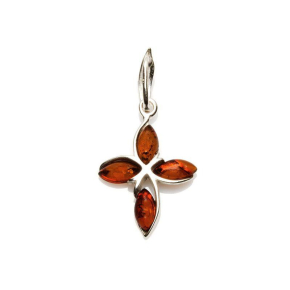Colgante cruz con ámbar coñac, en plata 925 rodiada, altura 1+2,5 cm