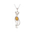 Ciondolo gatto con ambra cognac ovale, in argento 925 rodiato, altezza 5,5+1 cm