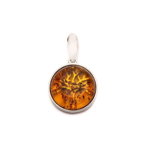 Pendentif arbre de vie avec ambre cognac, en argent rhodié 925, diamètre 2+1 cm