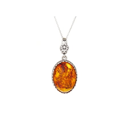 Hanger met ovale cognac barnsteen, in verouderd 925 zilver, hoogte 2+1 cm