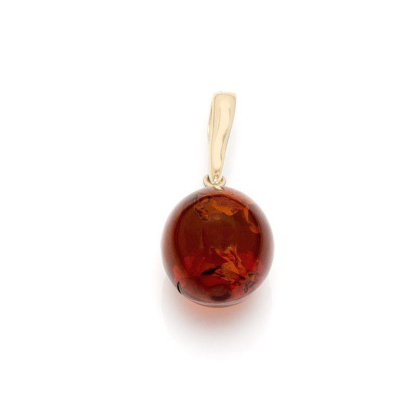 Pendentif avec ambre cognac boule, en argent doré 925, hauteur 1+1 cm