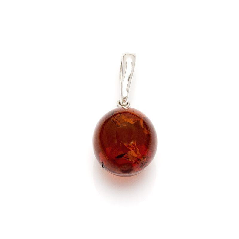 Pandantiv cu bila de cognac chihlimbar, din argint 925 rodiu, inaltime 1+1 cm