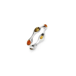 Anillo con ámbar natural multicolor del Mar Báltico, en plata 925 rodiada