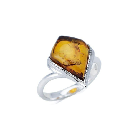 Anel com âmbar conhaque natural do Mar Báltico, feito de prata 925 banhada a ródio