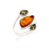Multi-stone ring with natural multi-colored amber, rhodium-plated silver
