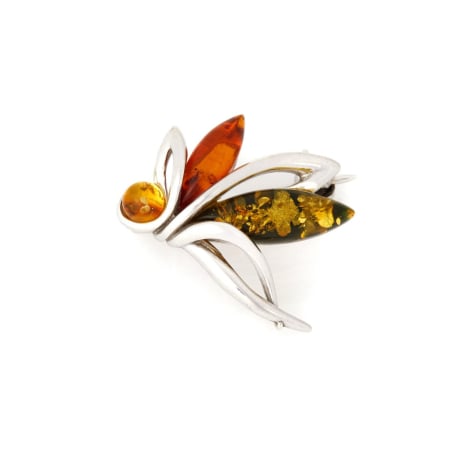 Broche com âmbar natural multicolorido do Mar Báltico, feito de prata 925 banhada a ródio