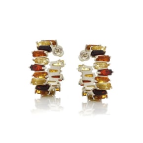 Boucles d'oreilles avec ambre multicolore de la mer Baltique, argent rhodié 925