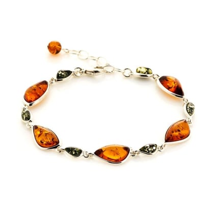 Pulseira com âmbar multicolorido, prata 925 banhada a ródio, 17 + 3 cm