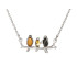 Bird necklace with multi-colored amber, in 925 rhodium silver, length 42 + 3 cm
