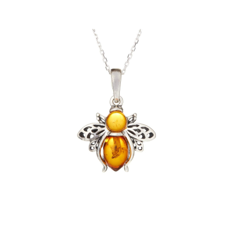 코냑 앰버 꿀벌 펜던트, 925 실버 소재, 높이 1.6+0.8 cm