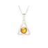 Pandantiv Triquetra cu chihlimbar coniac, din argint 925 rodiu, înălțime 1,4+0,8 cm