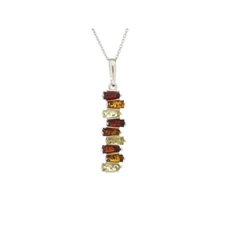 Pendentif avec ambre multicolore, en argent rhodié 925, hauteur 3+1 cm