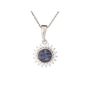 Pendentif opale doublet et oxyde de zirconium, argent rhodié 925, 1+0,8 cm