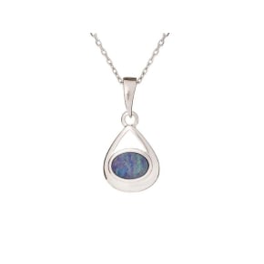 Hanger met doublet blauwe opaal, in 925 gerhodineerd zilver, hoogte 1,3+0,8 cm