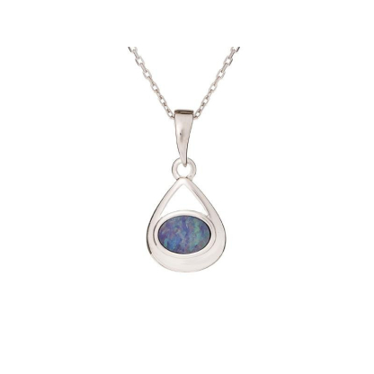 Pendant with blue opal doublet, in rhodium-plated silver 925, height 1.3+0.8 cm