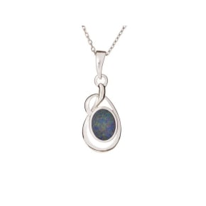 Pendentif avec opale bleue doublet, en argent rhodié 925, hauteur 1,8+0,8 cm