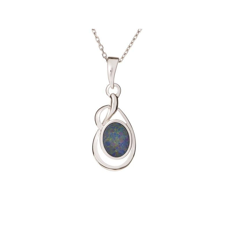 Pendant with blue opal doublet, in rhodium-plated silver 925, height 1.8+0.8 cm